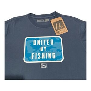 NWT Fintech Graphic T-Shirt United By Fishing‎ Size Large Blue Short Sleeve Tee